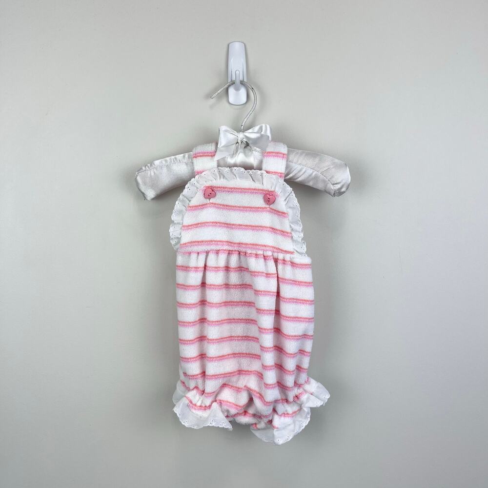 Vintage Healthtex Pink Stripe Ruffle Terry Sun Suit Romper 12 Months USA